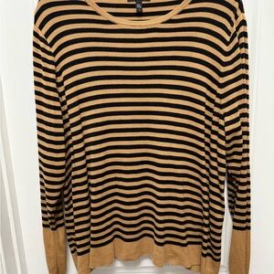 Eileen Fisher Black and Tan Striped Tencel/Silk 2X Sweater